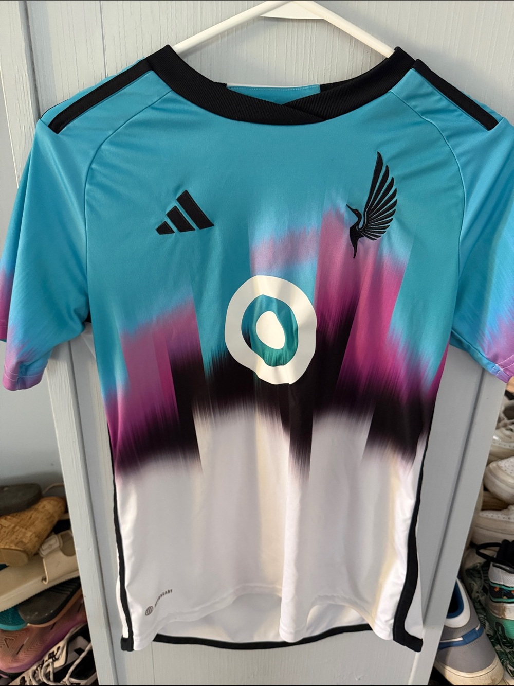 adidas Kids Jersey Teal Pink Black White Gradient. MN United Loons Jersey.